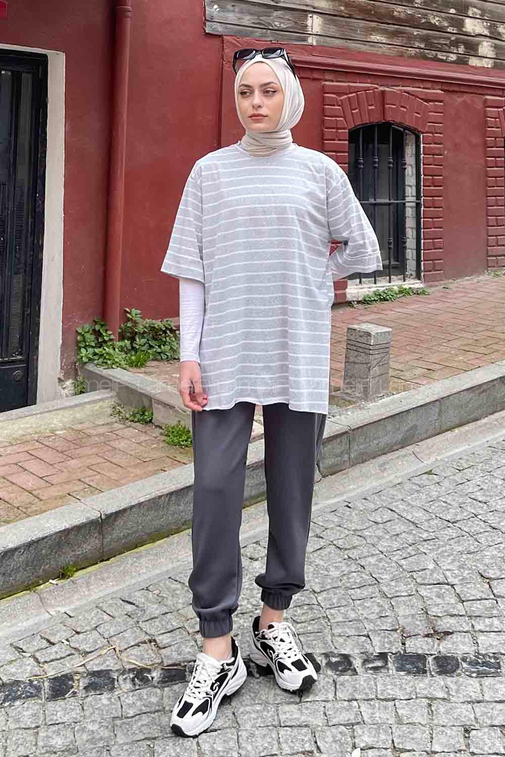 Gray Crew Neck Half Arm Arm Cotton Printed T-shirt