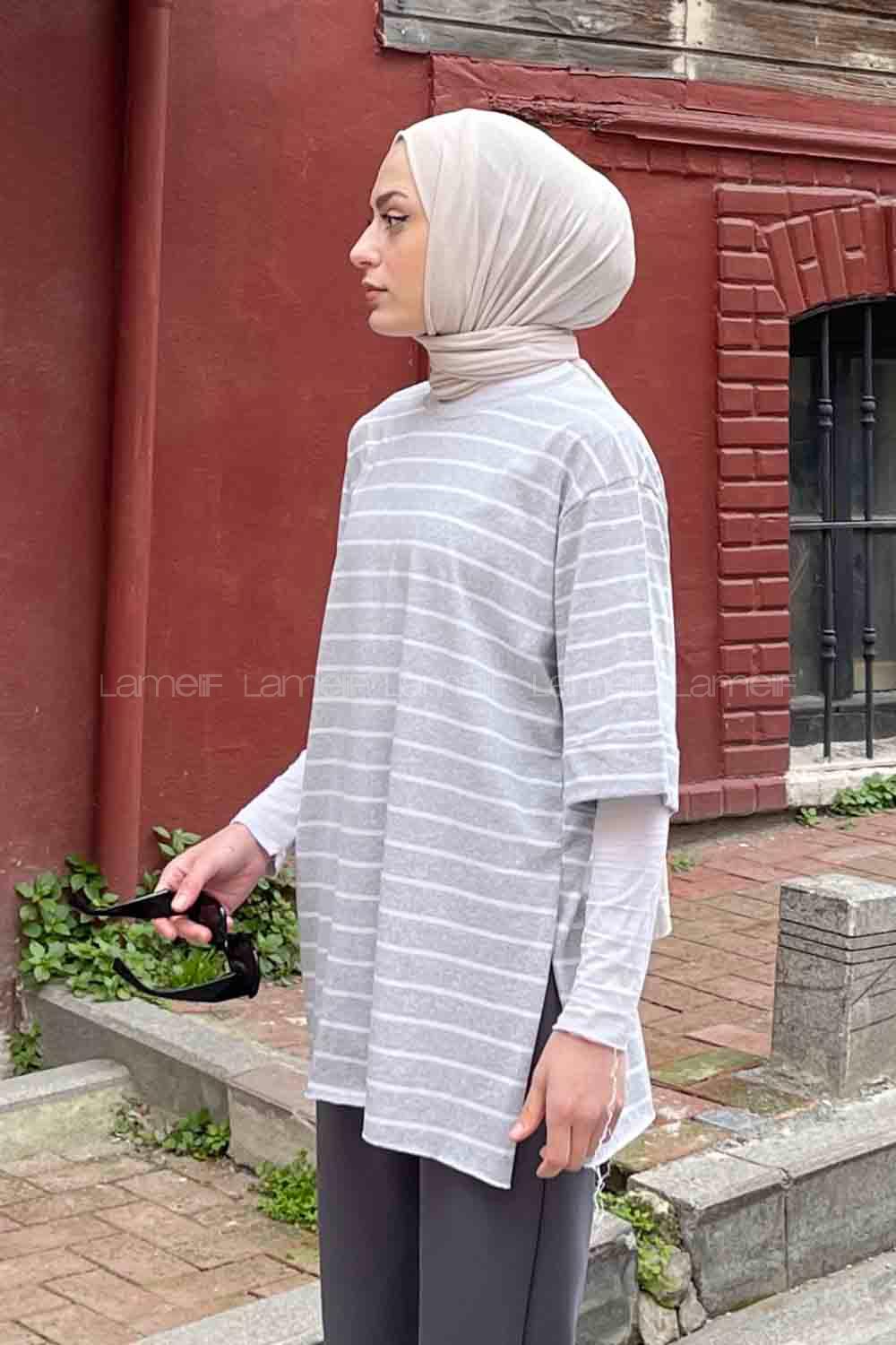 Gray Crew Neck Half Arm Arm Cotton Printed T-shirt