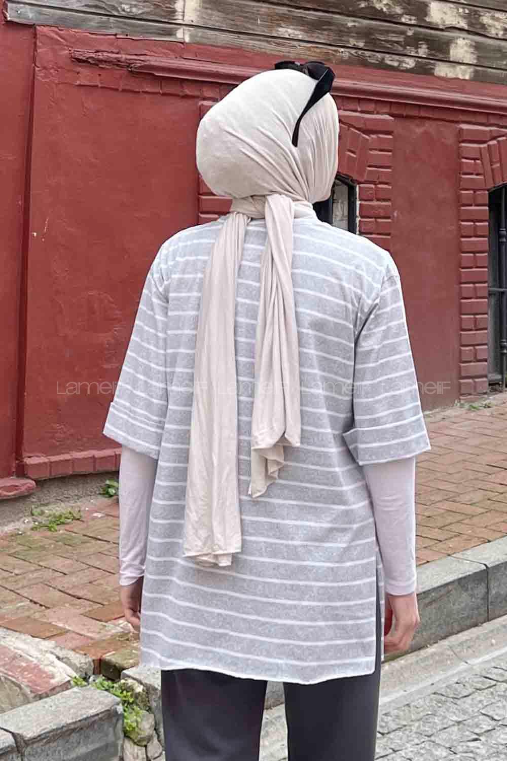 Gray Crew Neck Half Arm Arm Cotton Printed T-shirt