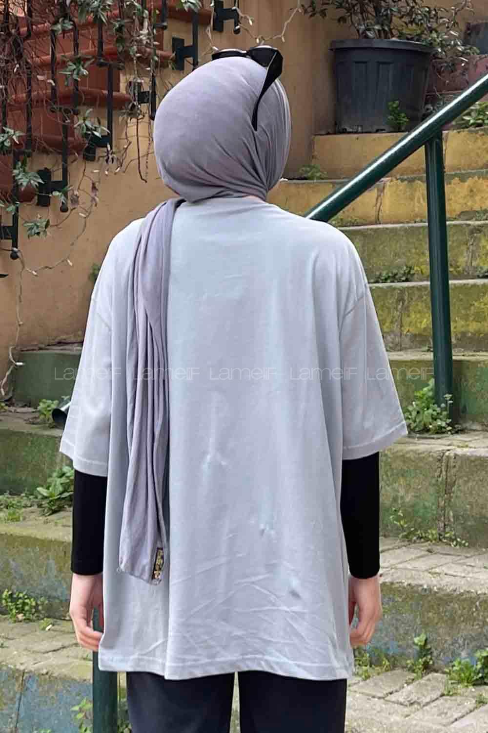 Gray Loose Crew Neck Short Arm Cotton Fabric T-shirt