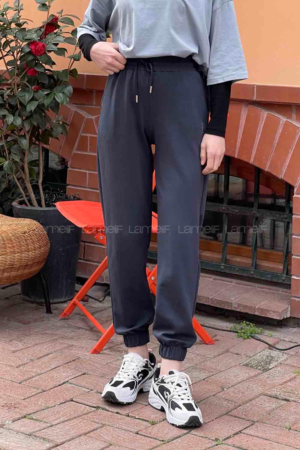 Lamelif Modal Kumaş Paça Lastik Detay Eşofman Antrasit