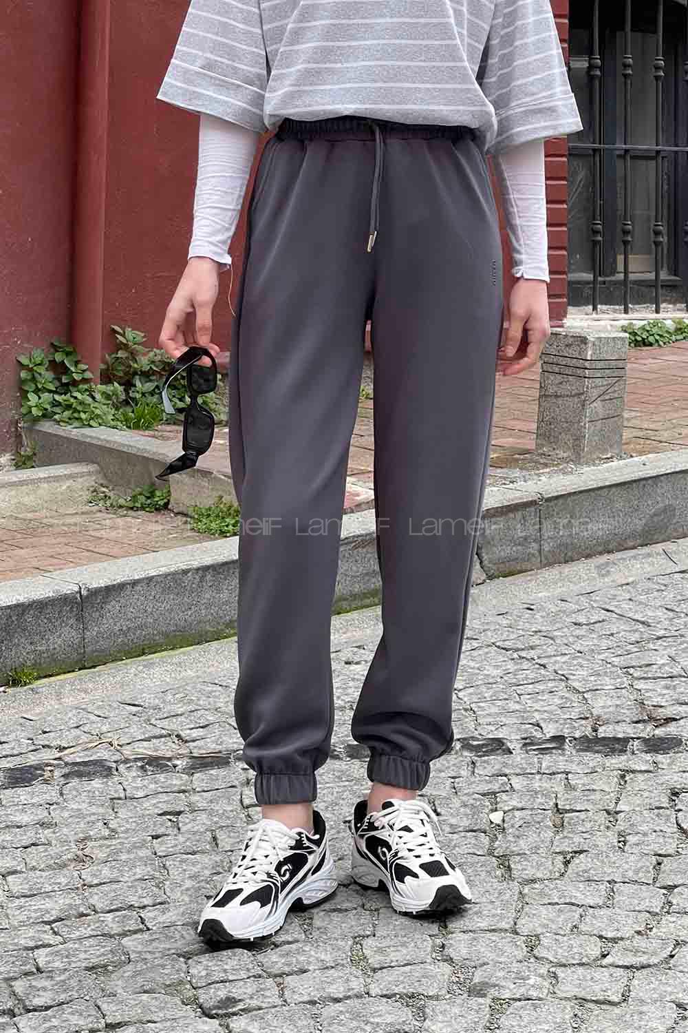 Gray Elastic Trousers Normal Waist Bottom Tracksuit