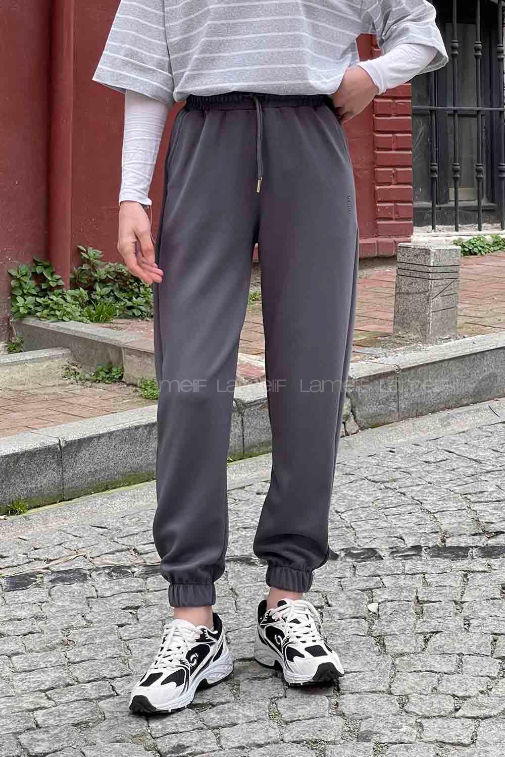 Gray Elastic Trousers Normal Waist Bottom Tracksuit