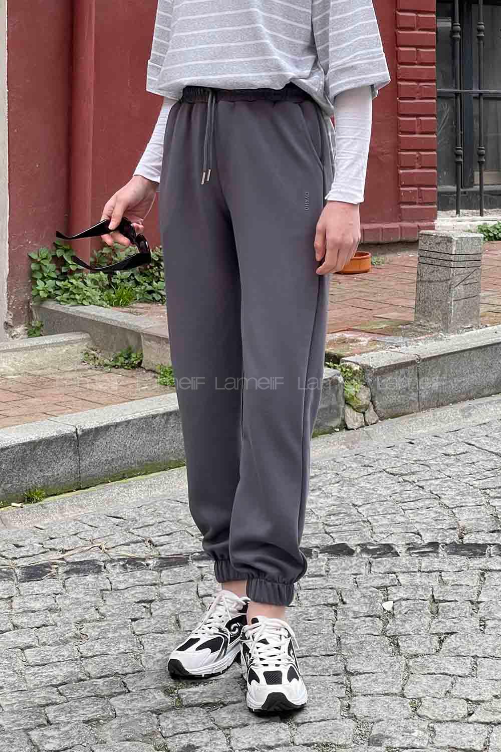 Gray Elastic Trousers Normal Waist Bottom Tracksuit