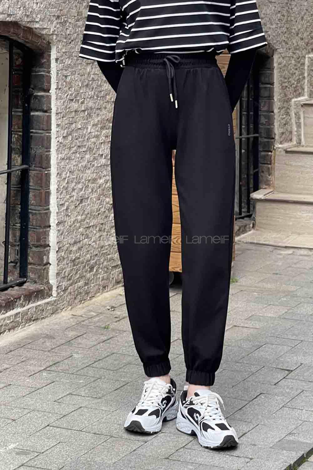 Black Elastic Trousers Normal Waist Bottom Tracksuit
