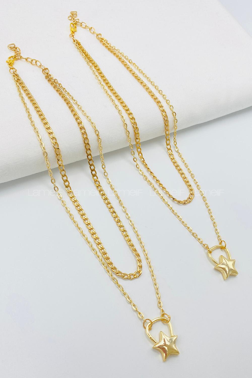 Lamelif Gold 2li Kombin Yıldız Kolye Seti