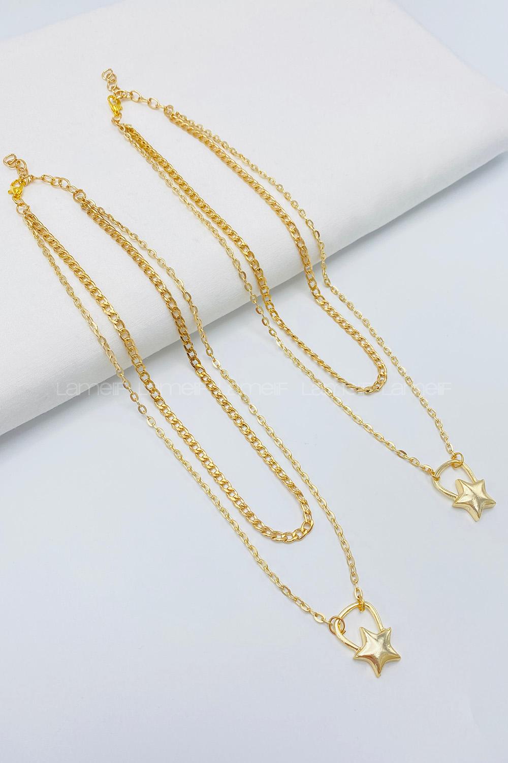 Lamelif Gold 2li Kombin Yıldız Kolye Seti