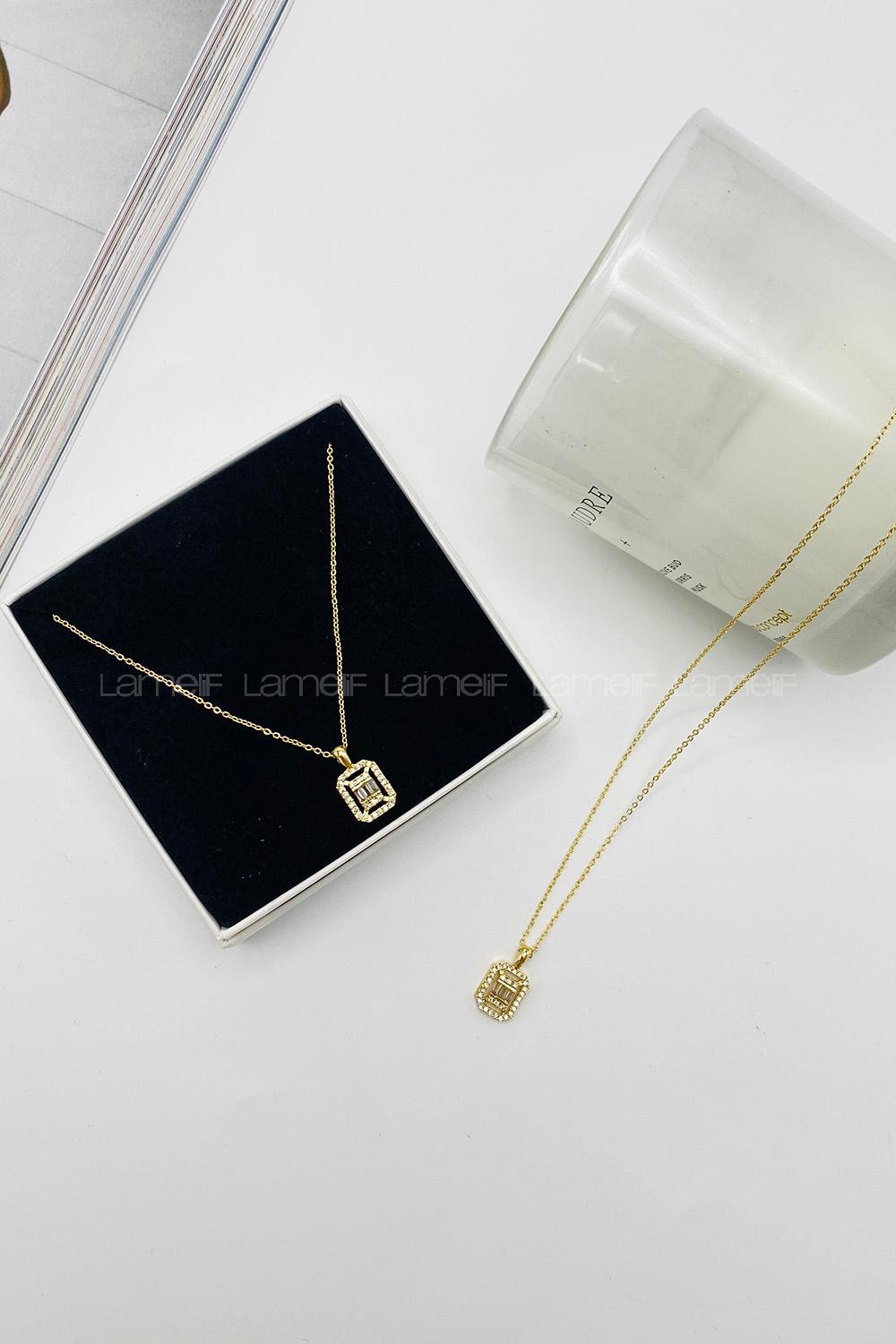 Lamelif Gold Baget Zirkon Kolye