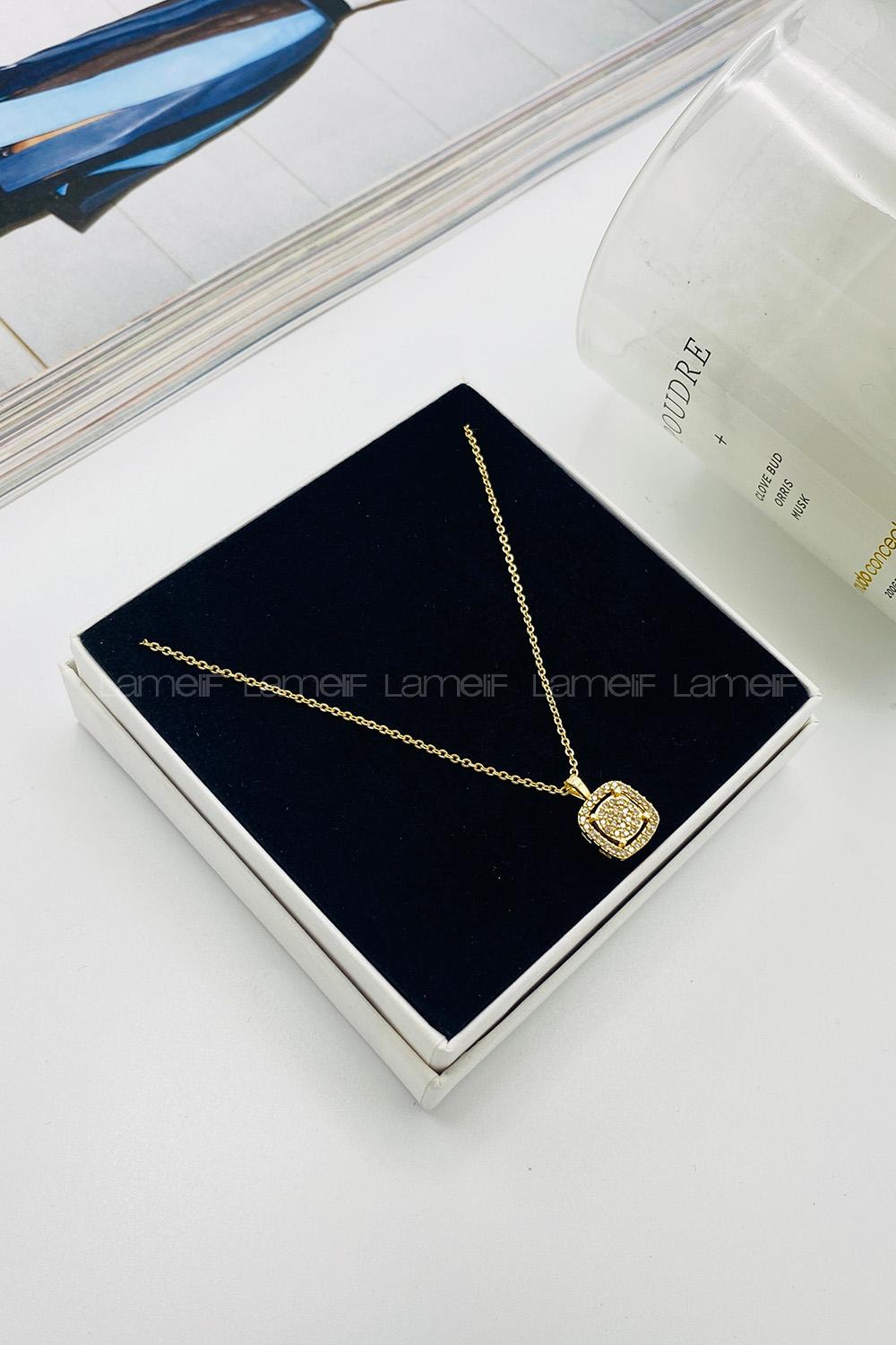 Lamelif Gold Baget Zirkon Taşlı Kolye