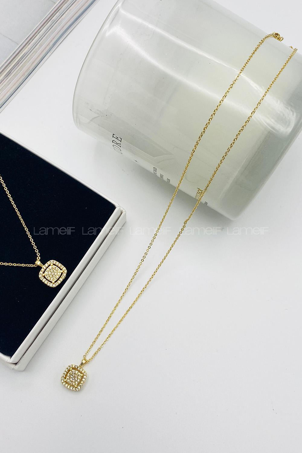 Lamelif Gold Baget Zirkon Taşlı Kolye