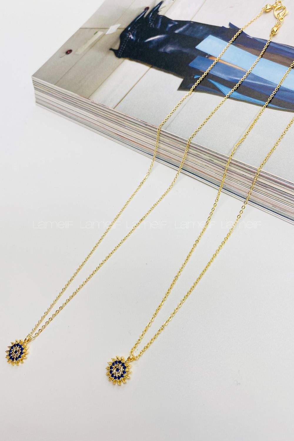 Lamelif Gold Güneş Nazar Boncuklu Zirkon Kolye