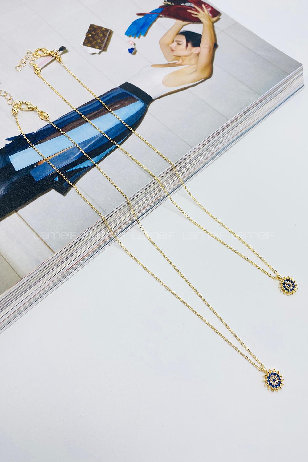 Lamelif Gold Güneş Nazar Boncuklu Zirkon Kolye