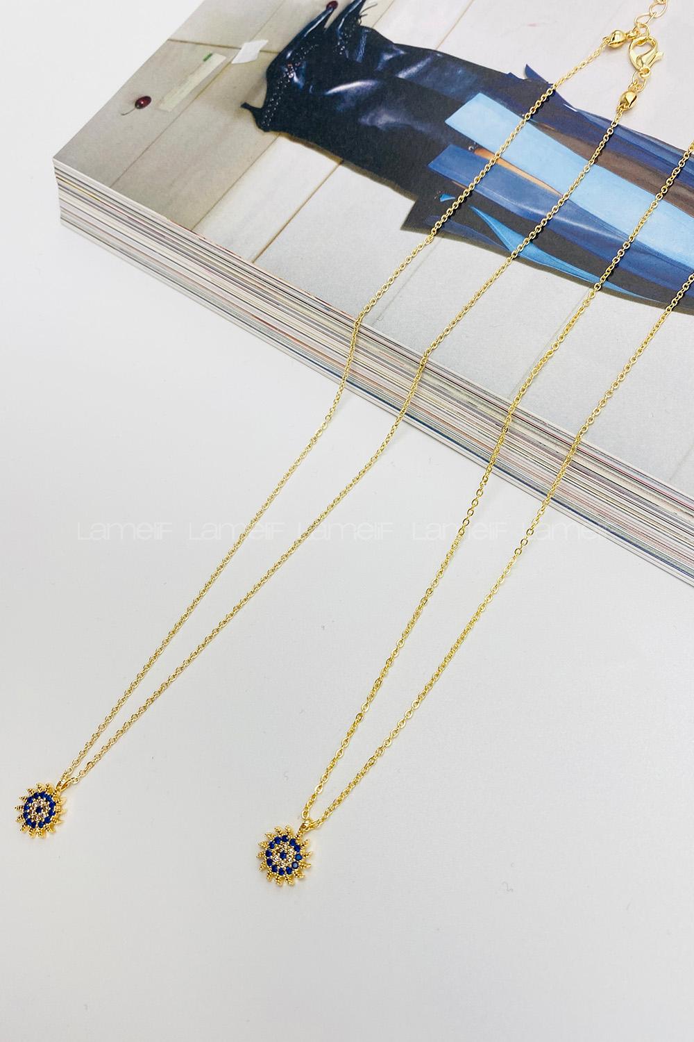 Lamelif Gold Güneş Nazar Boncuklu Zirkon Kolye