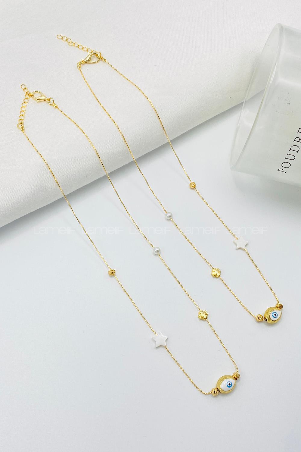 Lamelif Gold Yıldız Charmlı Zarif Kolye