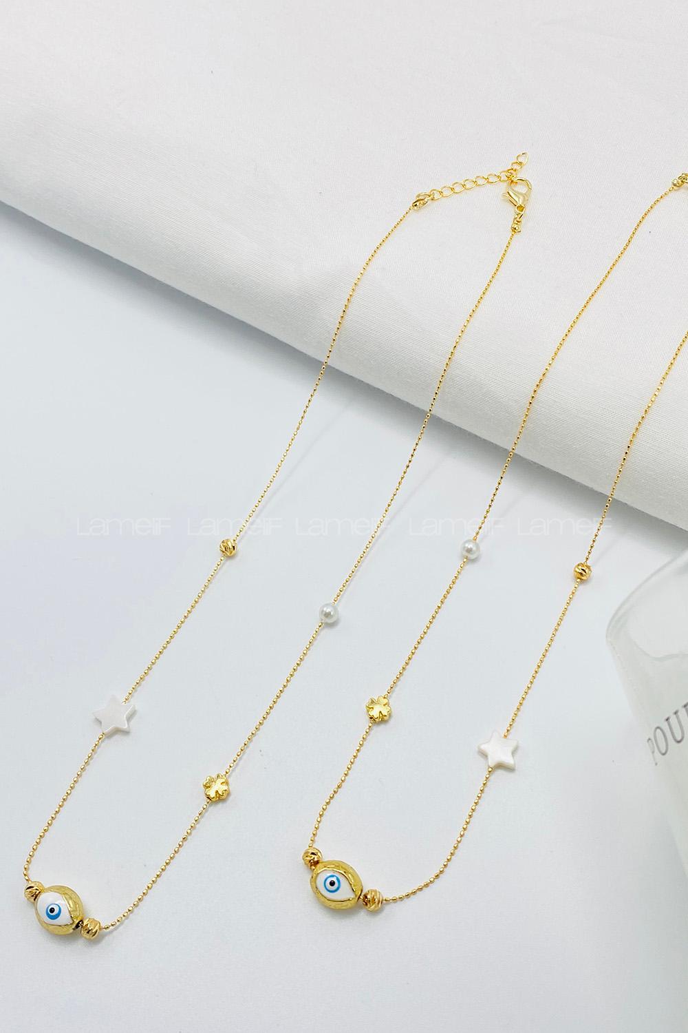 Lamelif Gold Yıldız Charmlı Zarif Kolye