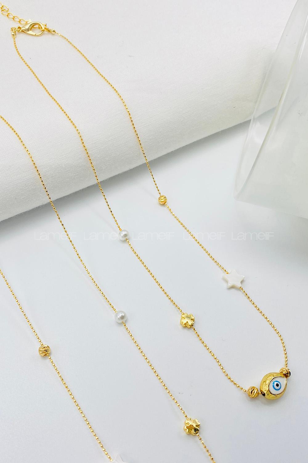 Lamelif Gold Yıldız Charmlı Zarif Kolye