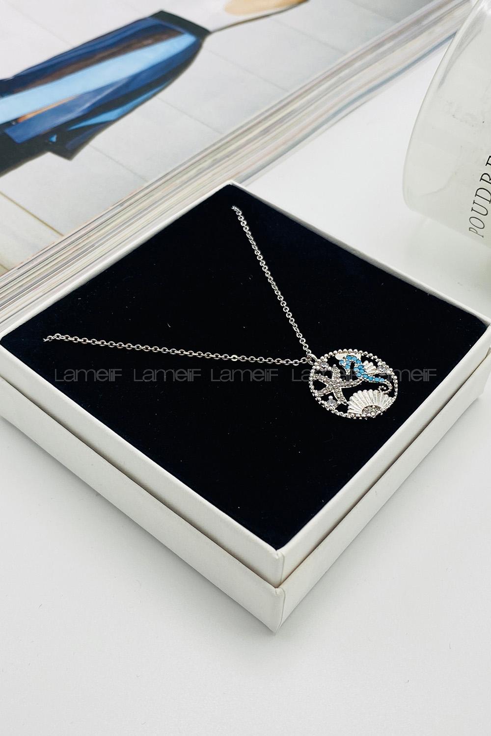 Lamelif Gümüş Deniz Atı Zirkon Taşlı Kolye