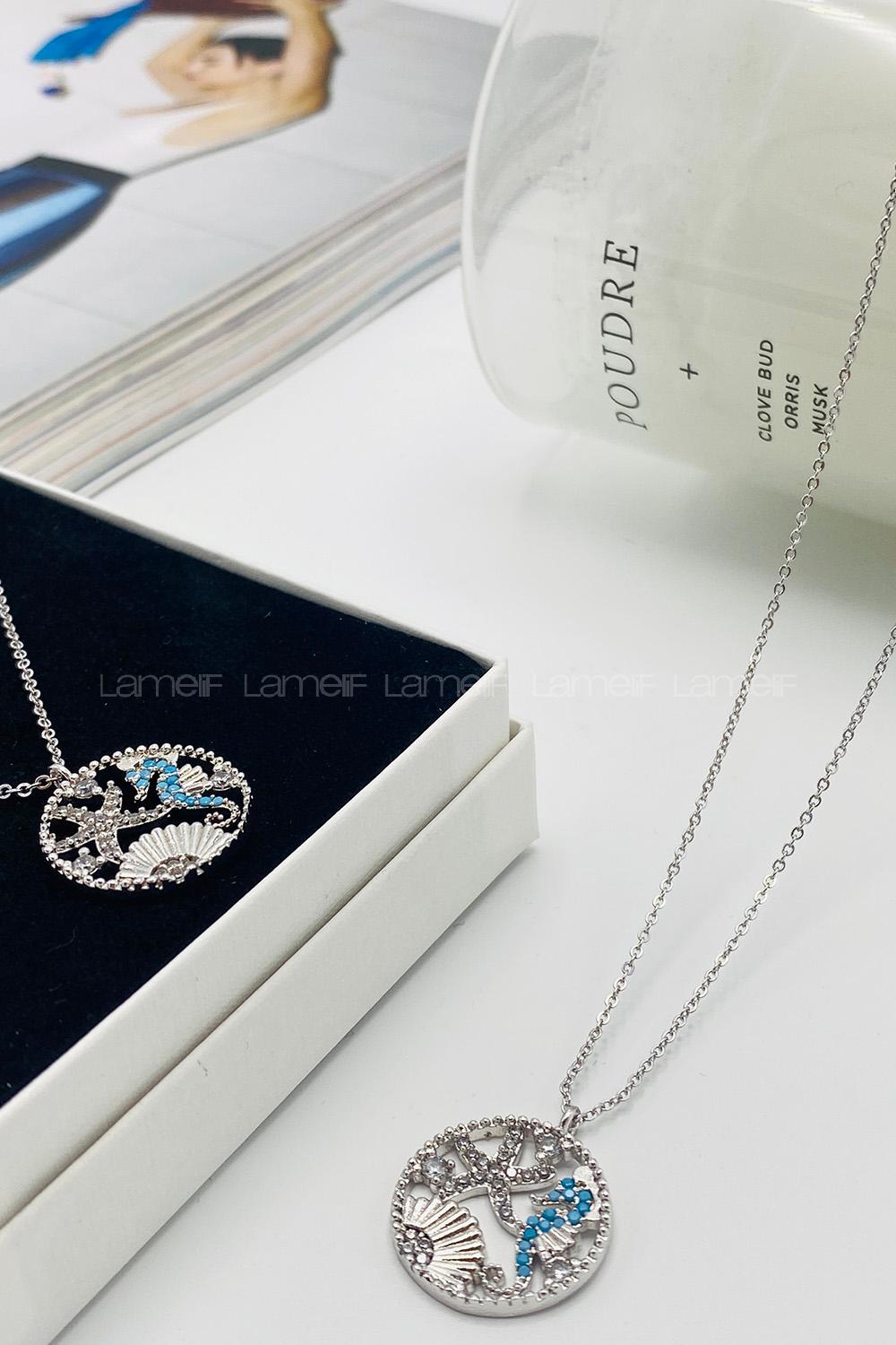 Lamelif Gümüş Deniz Atı Zirkon Taşlı Kolye