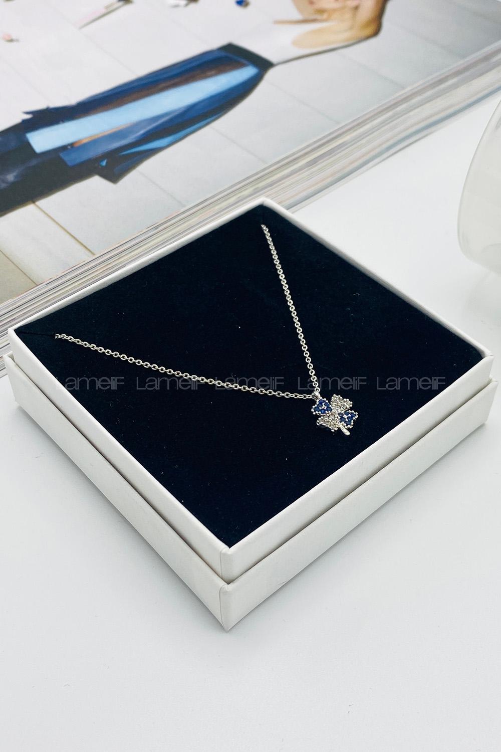 Lamelif Gümüş Dört Yapraklı Yonca Zirkon Kolye