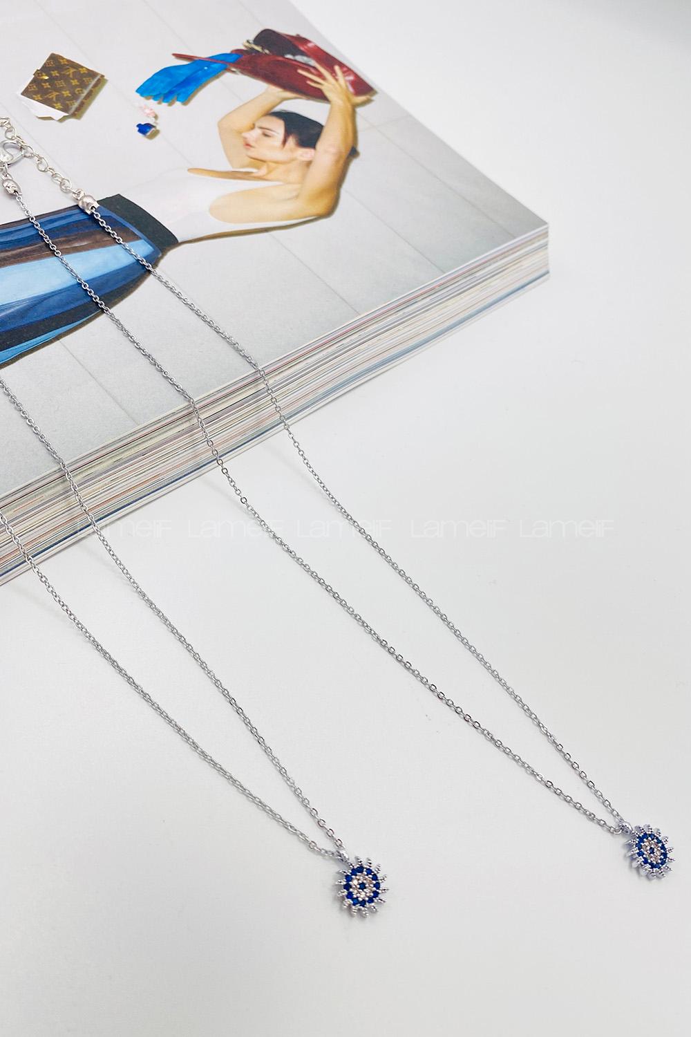 Lamelif Gümüş Güneş Nazar Boncuklu Zirkon Kolye