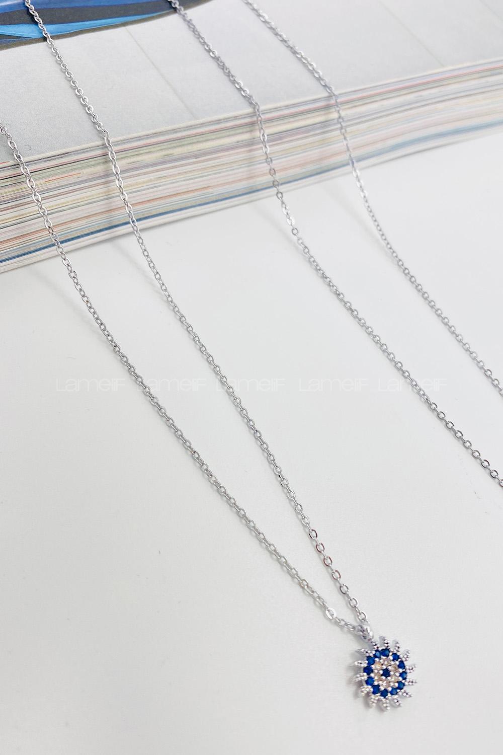 Lamelif Gümüş Güneş Nazar Boncuklu Zirkon Kolye