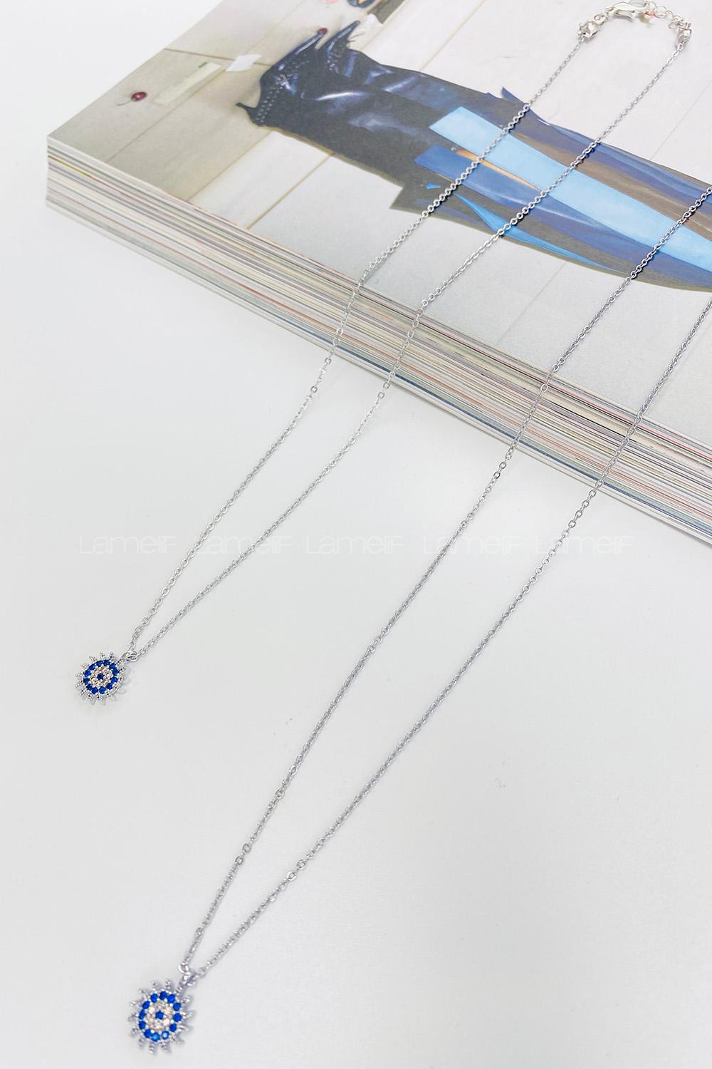 Lamelif Gümüş Güneş Nazar Boncuklu Zirkon Kolye