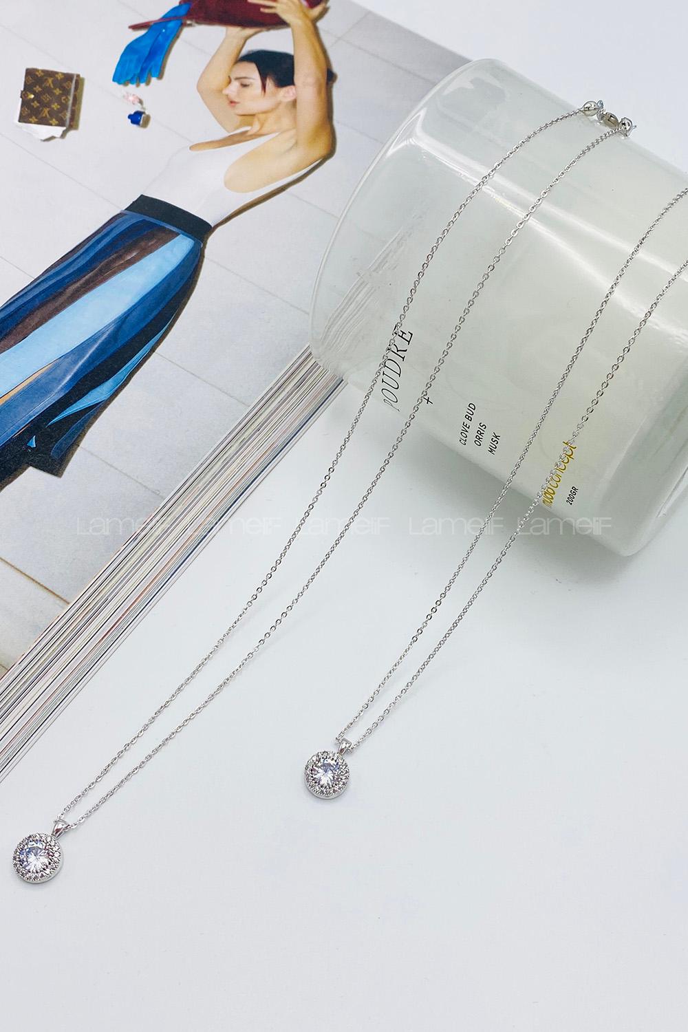 Lamelif Gümüş Kristal Taşlı Baget Zirkon Kolye