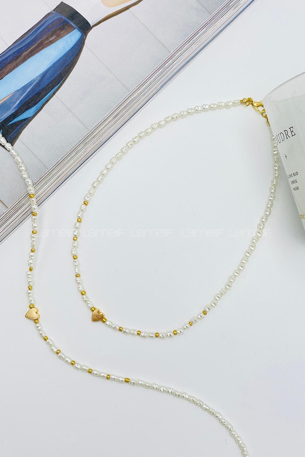 Lamelif Kalp Charmlı Minik İncili Kolye