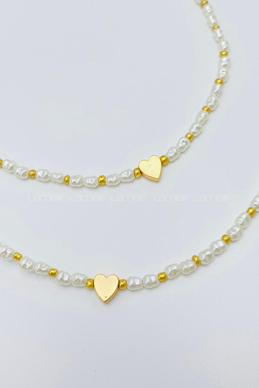 Lamelif Kalp Charmlı Minik İncili Kolye