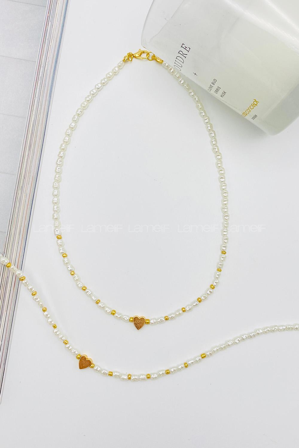 Lamelif Kalp Charmlı Minik İncili Kolye