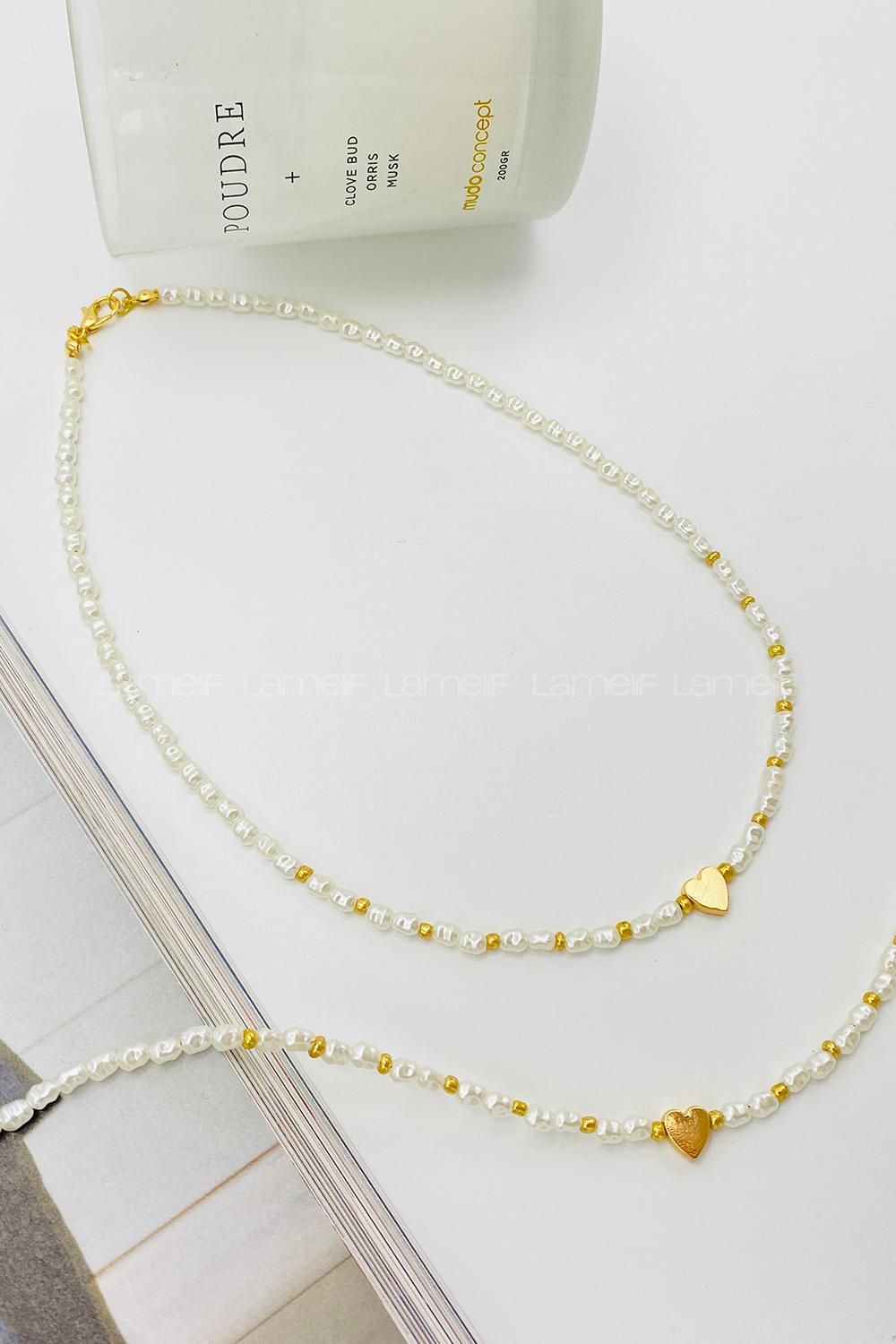 Lamelif Kalp Charmlı Minik İncili Kolye