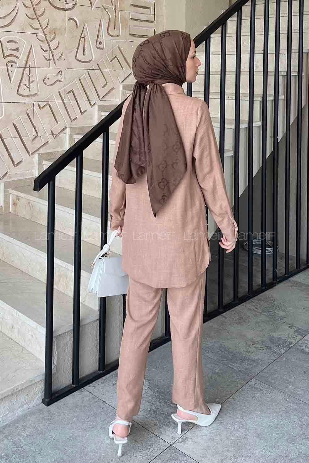 Lamelif Viola Taşlı  İkili Takım Sütlü Kahve