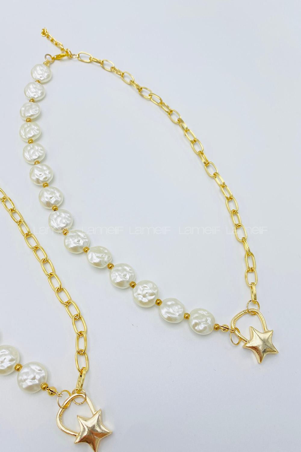 Lamelif Yıldız Sallantılı Zincir Tasarımlı İnci Kolye