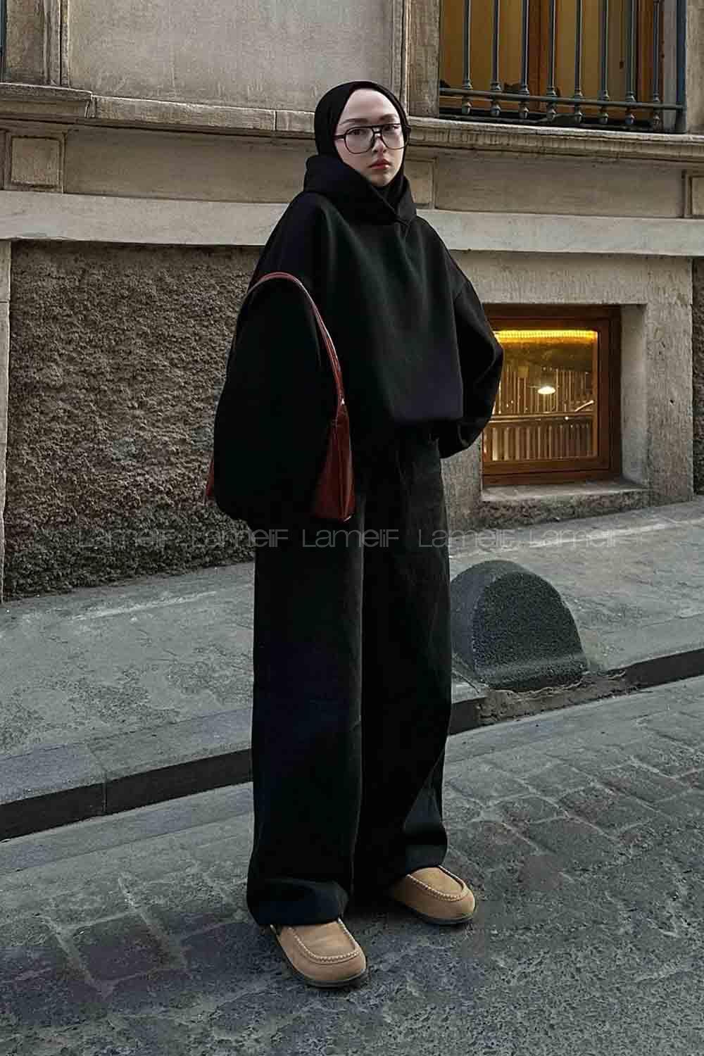 Black Hood Neck Long Arm Unprinted Sweatshirt