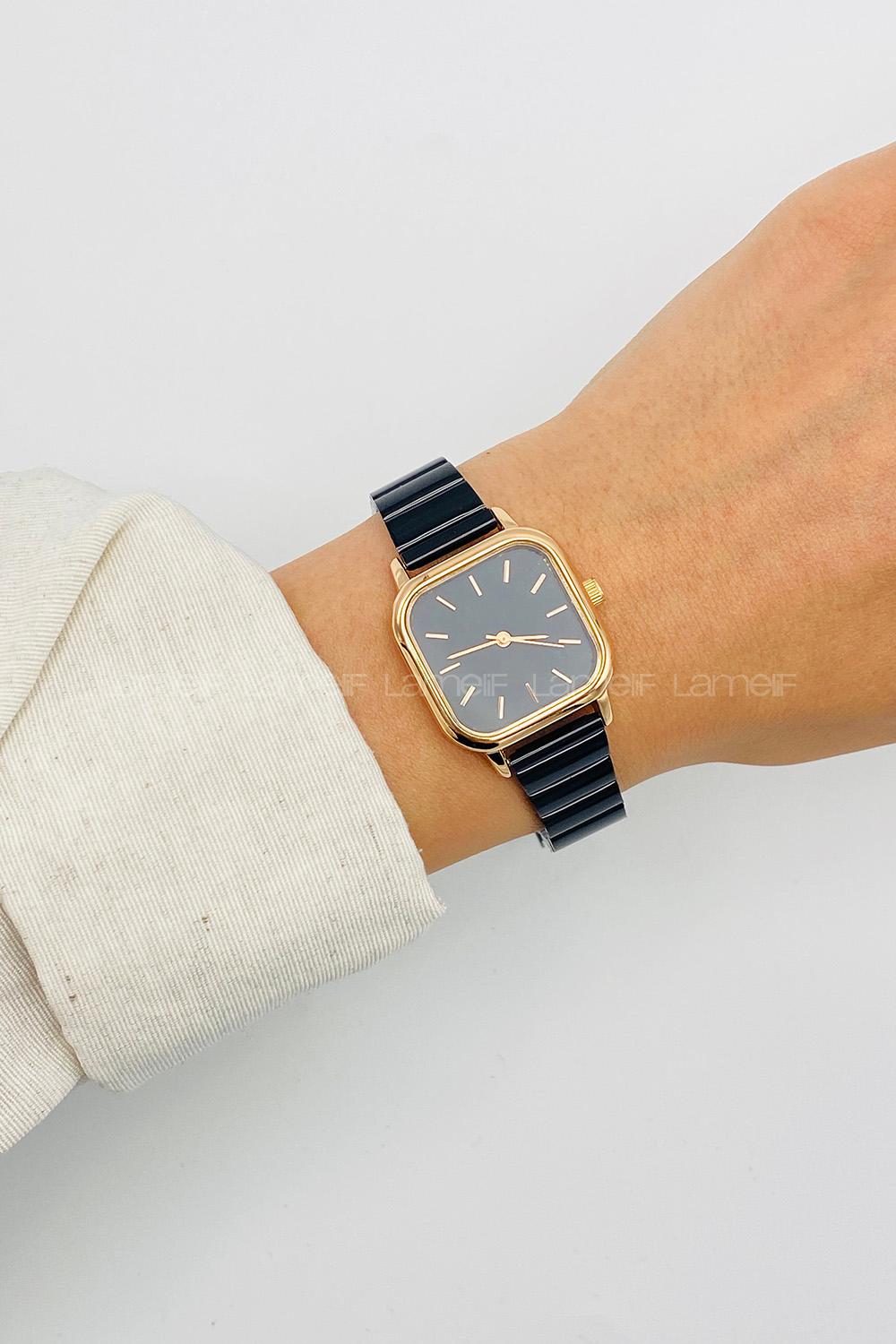 Lamelif Siyah Metal Kordon Kol Saati
