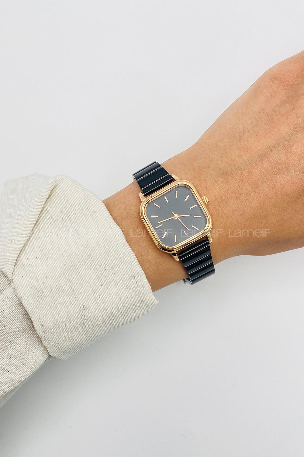 Lamelif Siyah Metal Kordon Kol Saati