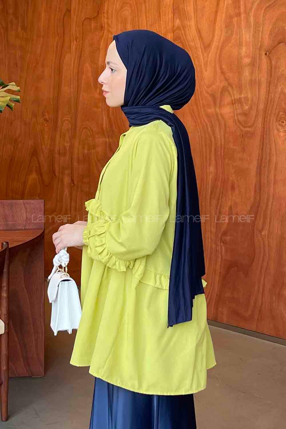 Oil Green Mandarin Collar Cotton Fabric Unprinted Tunic