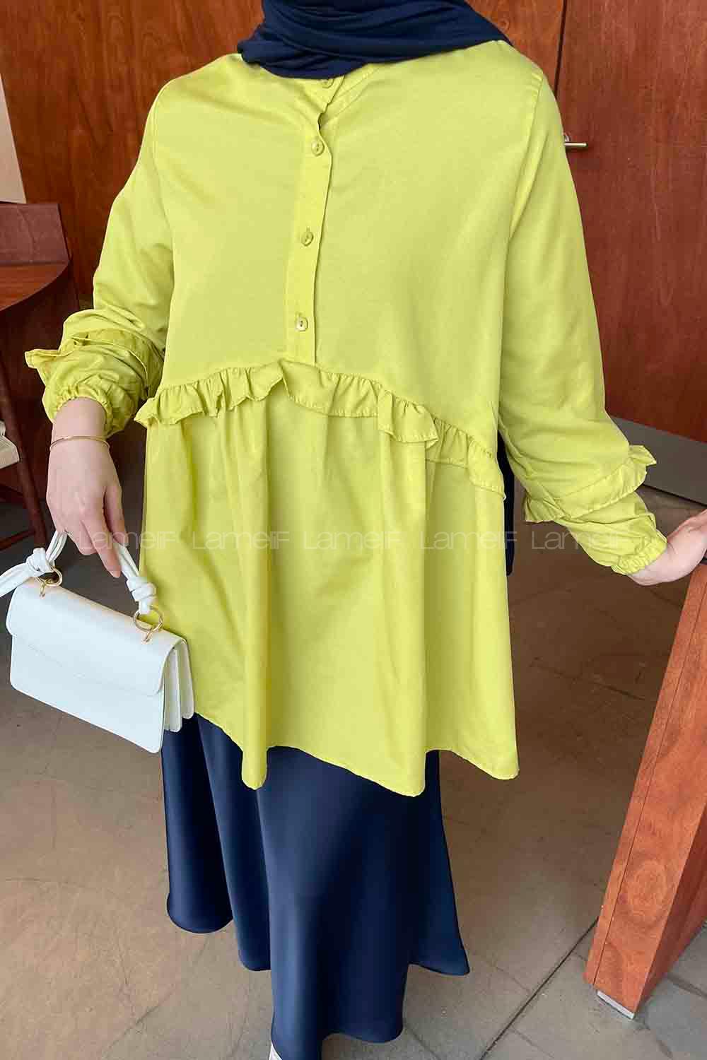 Oil Green Mandarin Collar Cotton Fabric Unprinted Tunic