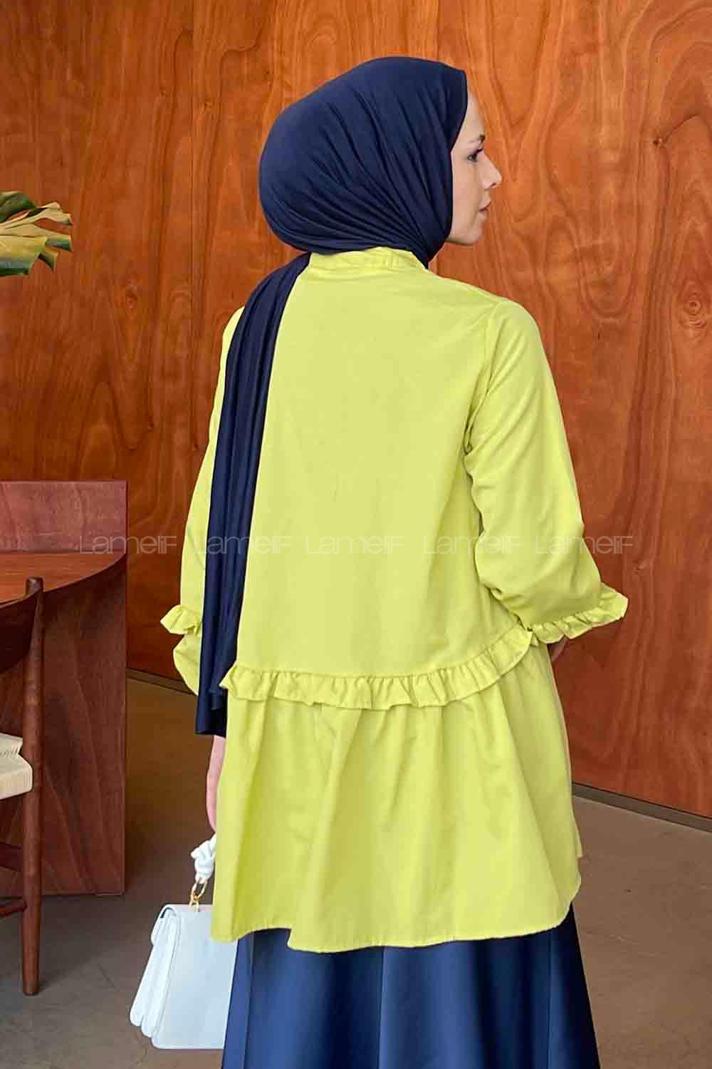 Oil Green Mandarin Collar Cotton Fabric Unprinted Tunic