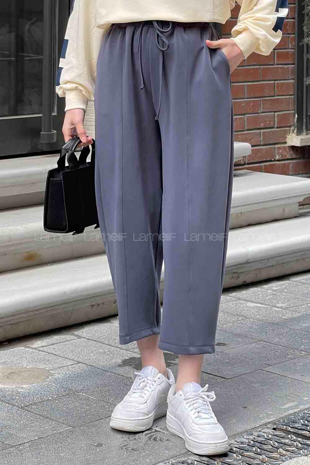 Metallic Gray Trousers Elastic Waist Bottom Tracksuit