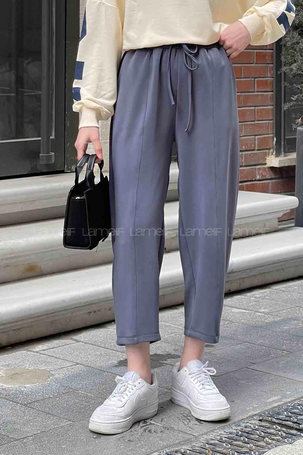 Metallic Gray Trousers Elastic Waist Bottom Tracksuit