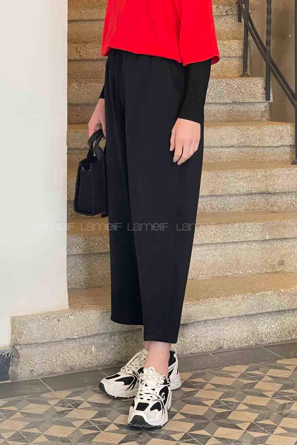 Lamelif Çıma Detaylı Modal Eşofman Siyah