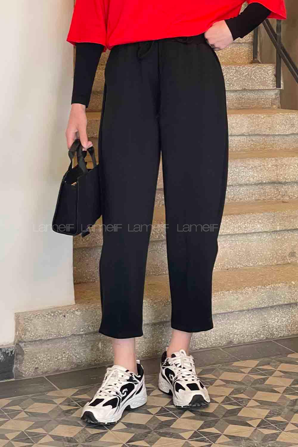 Lamelif Çıma Detaylı Modal Eşofman Siyah