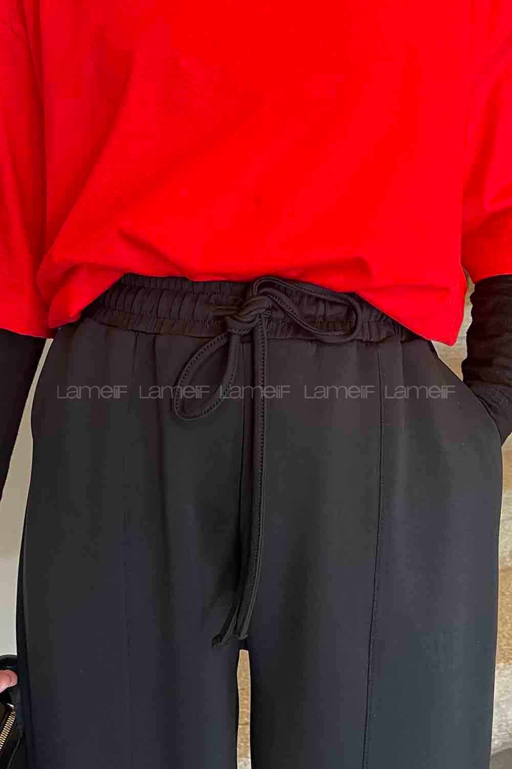 Lamelif Çıma Detaylı Modal Eşofman Siyah