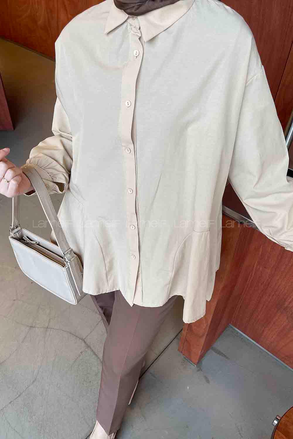 Beige Shirt Collar Long Arm Cotton Unprinted Shirt