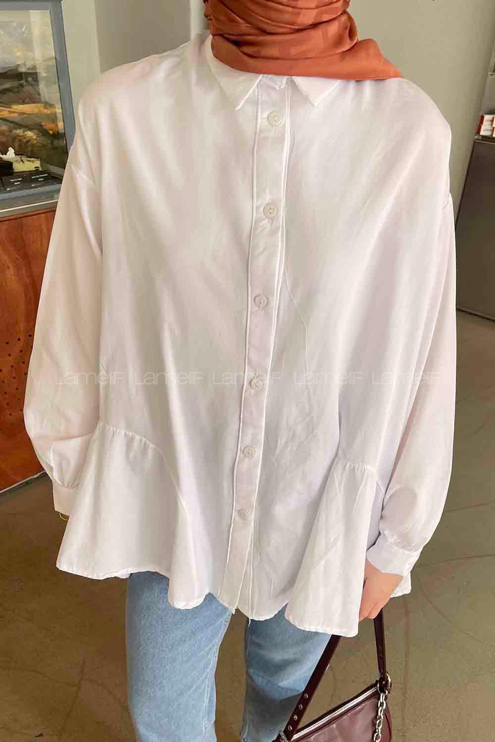 Lamelif Etek Ucu Parçalı Poplin Gömlek Beyaz