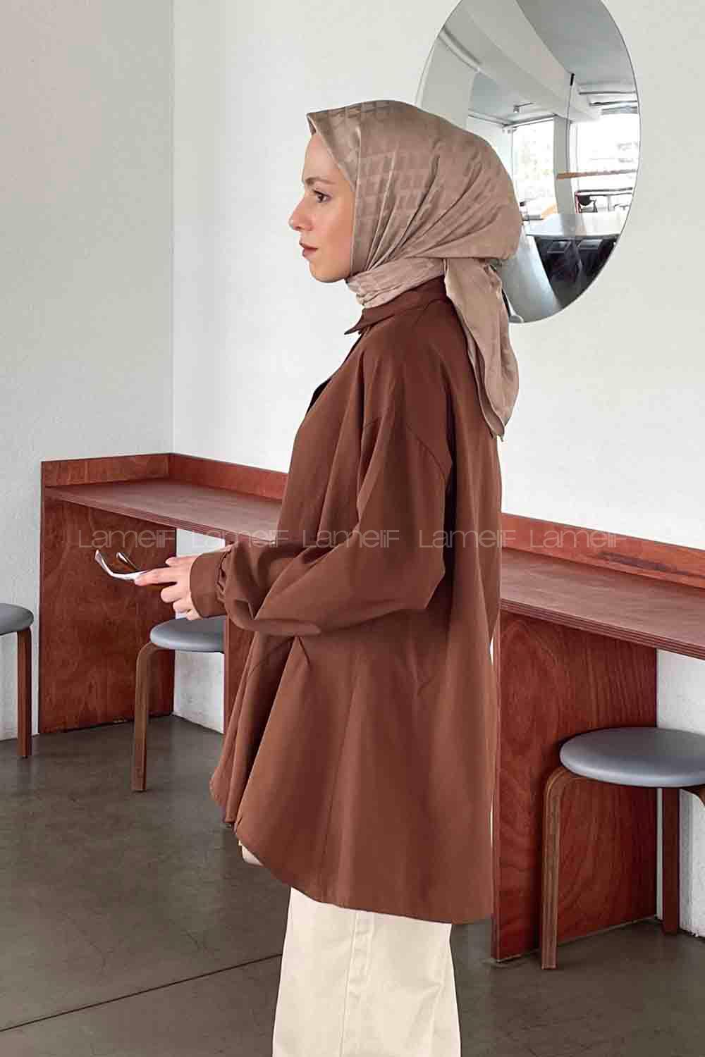 Brown Shirt Collar Long Arm Cotton Unprinted Shirt