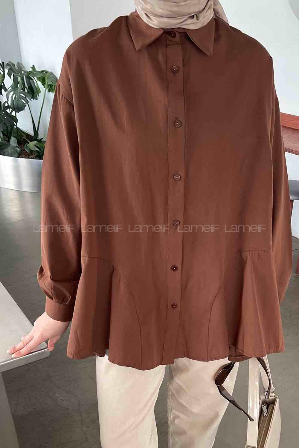 Brown Shirt Collar Long Arm Cotton Unprinted Shirt