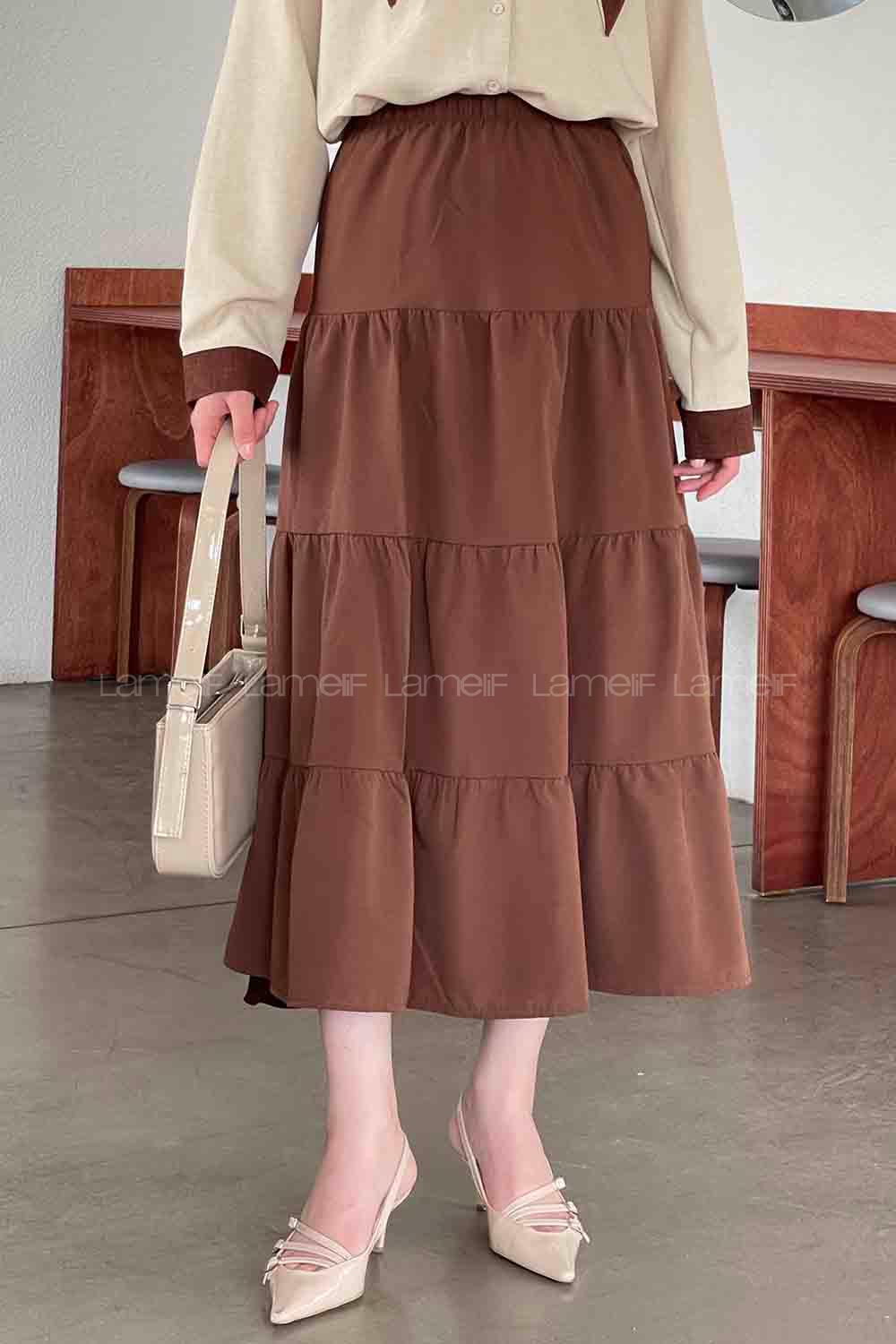 Bitter Brown Poplin Fabric Unprinted Straight Skirt Skirt