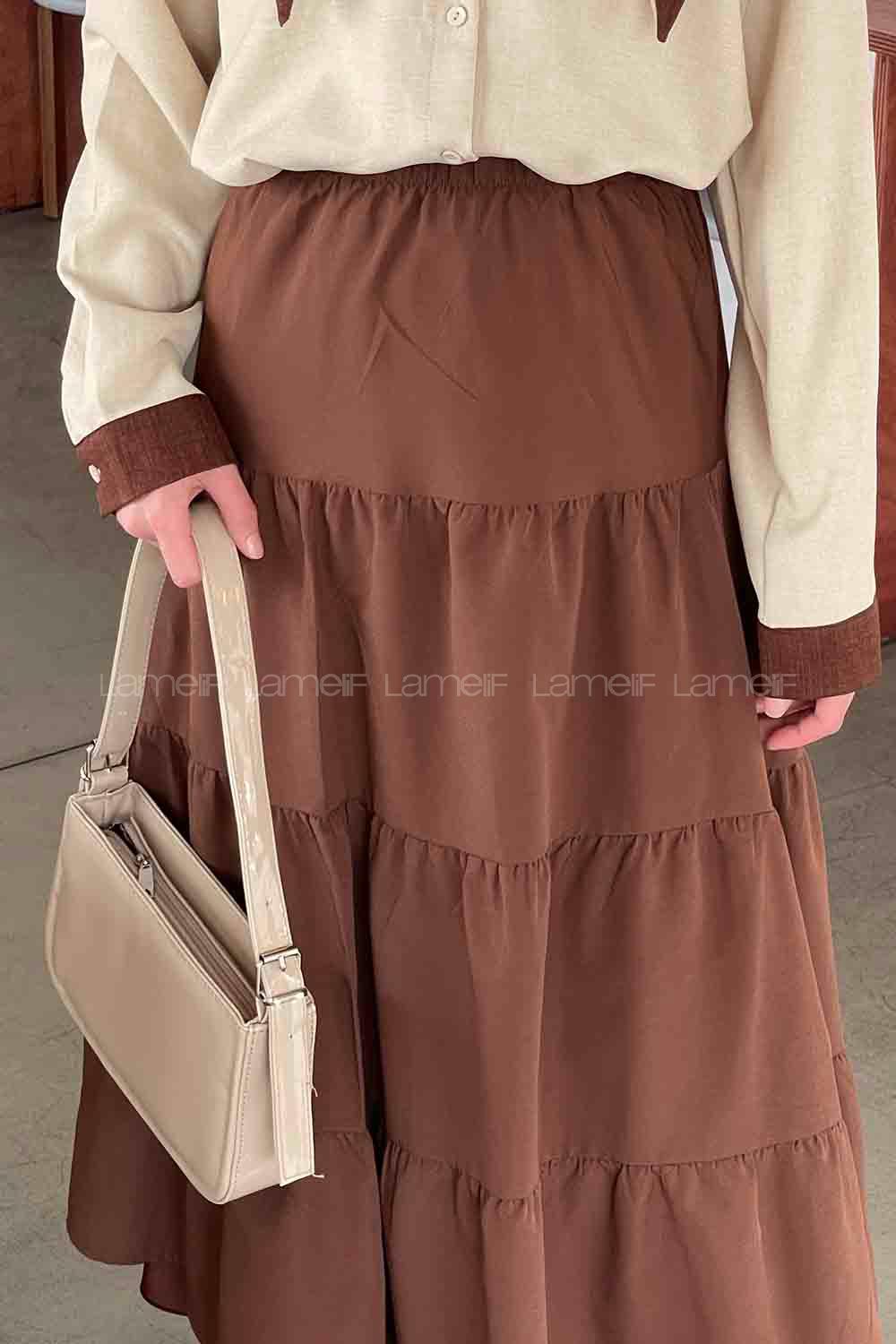 Bitter Brown Poplin Fabric Unprinted Straight Skirt Skirt